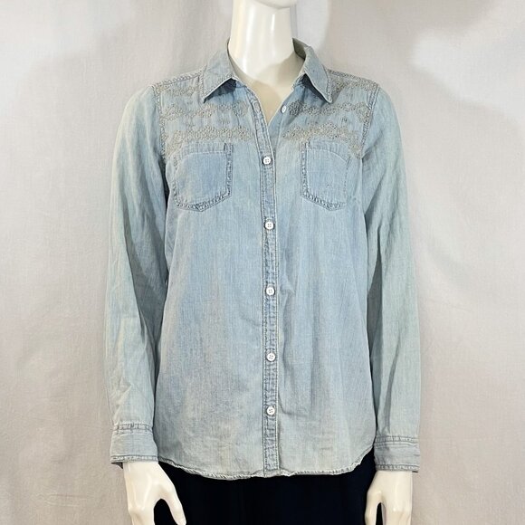 Denim Shirt With Crosshatch Stitching | Sonoma - Picture 2 of 7